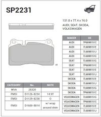 Тормозные колодки передние VW TOUAREG 02-- 3.0TDI (Датчик: нет) SP2231 Sangsin